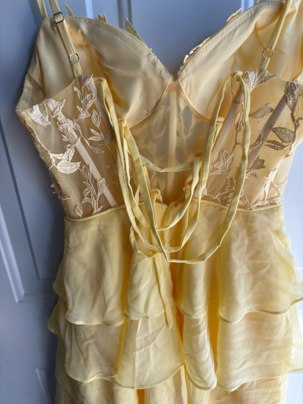 Yellow Ruffled Lace Bodice Maxi Dress - Picture 2 of 3